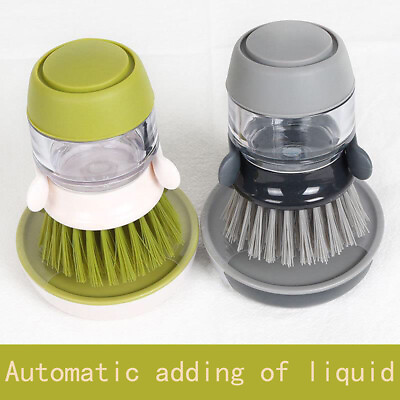 #ad Kitchen Press Dishwashing Brush Automatic Liquid Filling Sponge Cleaning Tool $6.85