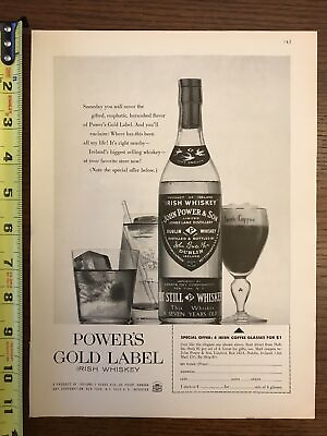 #ad #ad Vintage 1960s John Power’s Gold Label Irish Whisky Black White Print Ad Wall Art $9.95
