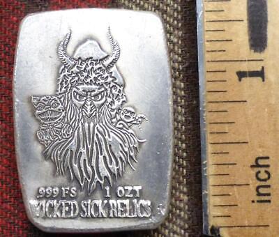 #ad 1 Troy Ounce .999 Fine Silver Wicked Sick Relics Viking Bar 1oz .999 Fine Bar $59.96