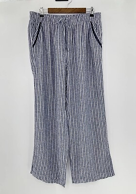 #ad Briggs Pull On Linen Blend Striped Wide Leg Lagenlook Pants Size XL $22.00