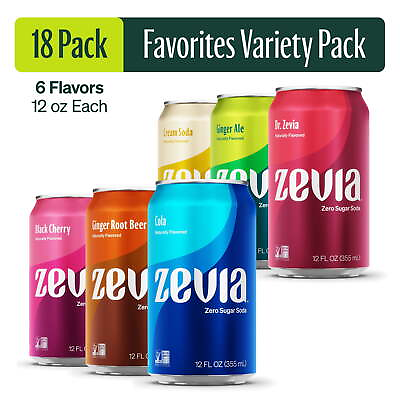 #ad Zevia Zero Sugar0 Calorie Soda PopFavorites Variety Pack12 fl oz18 Pack Cans $18.98