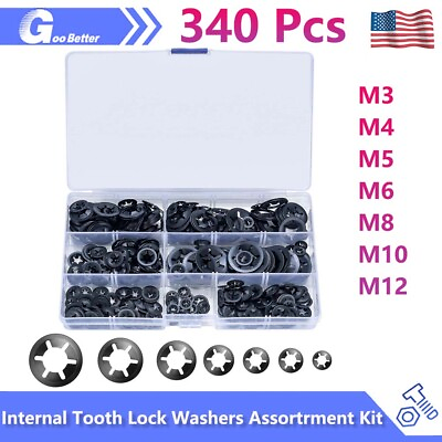 #ad 340PCS Internal Tooth Star Lock Spring Quick Washer Push On Speed Nut Assortment $10.88