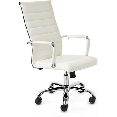 #ad Ergonomic White Ribbed PU Leather High Back Executive Computer Desk Office Task $69.99