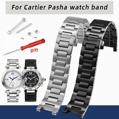 #ad 22x14mm Stainless Steel Watch Band Strap For Cartier PASHA Series Black Tools $47.49