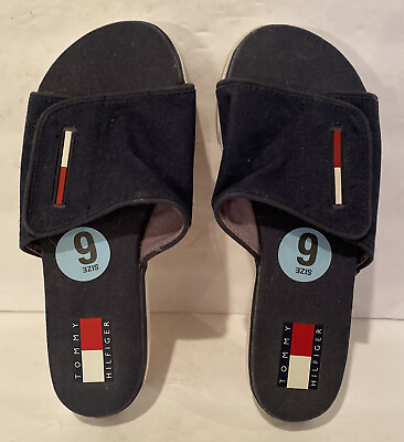 #ad #ad New Tommy Hilfiger Flag Slides Sandals Size 6 Flip Flops Any Use Pool Shower $22.95