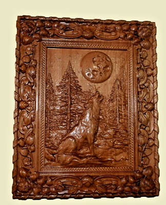#ad Art Wall Decor Wolf in the forest and the moon Wooden For Home Wall Decor $139.00
