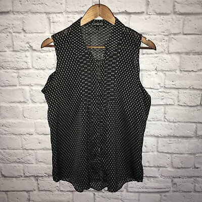 #ad Express button up pop over blouse womens size M black open shoulder career $9.26
