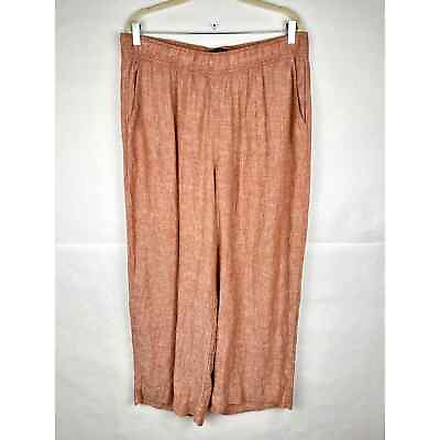 #ad Tahari 100% Linen Rust High Rise Wide Leg Cropped Pull On Pants Size XL $39.99