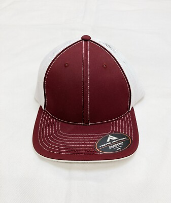 #ad #ad Pacific Headwear Flex Fit Mesh Trucker Cap L XL Maroon White Hat Sizes 7 3 8 8 $3.85