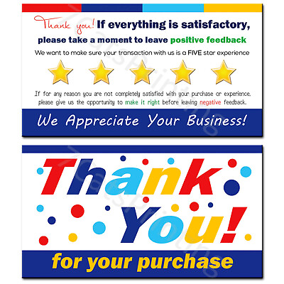 #ad for eBay Seller Thank You Cards Your Purchase Order Notes Sets 50 250 500 1000 $5.95
