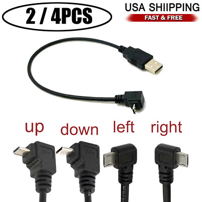 #ad Set of 2 4 90° Angle USB 2.0 A Male to Left Right Micro USB For Phone Cable USA $12.49