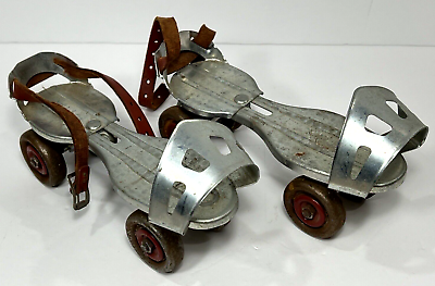 #ad Steel Roller Skates Sears Roebuck Adjustable Leather Straps Antique 610 23119 $31.99