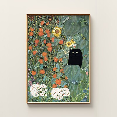 Gustav Klimt Cat Print Funny Black Cat Print Exhibition Poster #ad $155.00