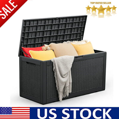 #ad 100 Gallon Resin Deck Box Storage Bench Chest Organizer Outdoor Garden Black $117.77