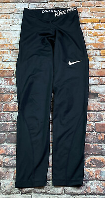 #ad Nike Pants Womens Small Black Swoosh Tights Gym Nike Pro Ladies Pull On $9.79