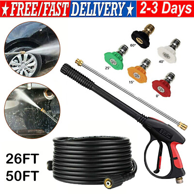 #ad 4000PSI High Pressure Spray Gun Wand Lance 26 50FT Water Washer Hose with Nozzle $6.99