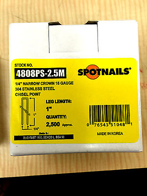 #ad Spotnail 4808PS 1 4 Inch Narrow Crown 1 Inch 18 Gauge Leg Stainless Steel Staple $28.00