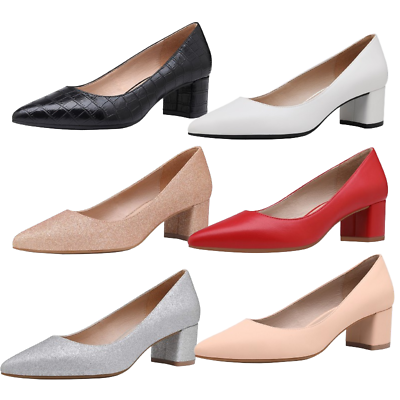#ad #ad Women Chunky Low Block Heel Closed Toe Work Pump Pointed Toe Dress Wedding Shoes $26.99