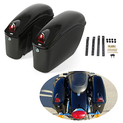 #ad Universal Luggage Hard saddle bags w light For Cruiser Motorcycle Honda Black $75.00
