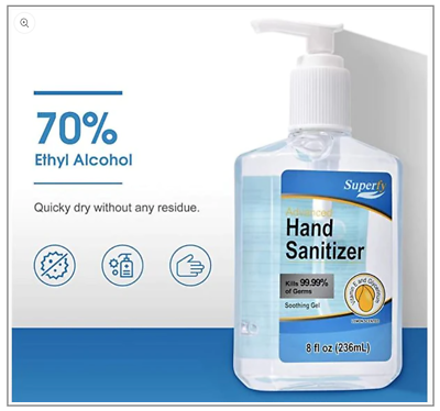 #ad Superfy Hand Sanitizer Gel with 70% Alcohol 8 oz Press Hand Washer with Pump Q $11.88