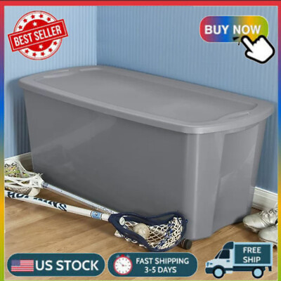 #ad #ad 50 Gallon Tote Box w Lids Plastic Storage Bin Container Stackable Home Organizer $21.83