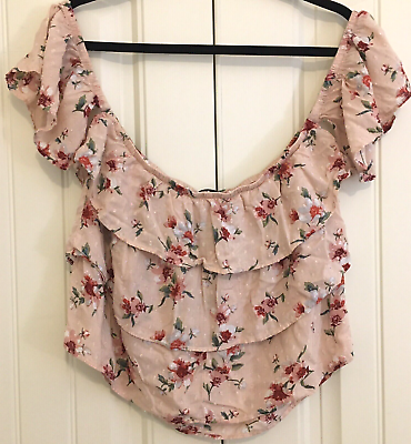 #ad American Eagle Outfitters Womens M Crop Boho Ditzy Floral Top On Off Shoulder $8.50