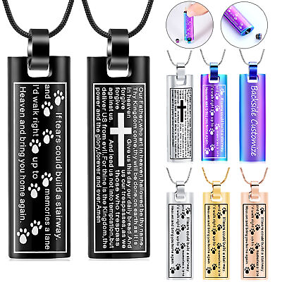 #ad Paw Print Cross Prayer Square Pendant Urn Pendant Necklace for Cremation Ashe $9.99