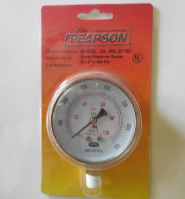 #ad Pearson 02 BG 25100 Brass Pressure Welding Gauge 2 1 2quot; x 100 PSI $15.99