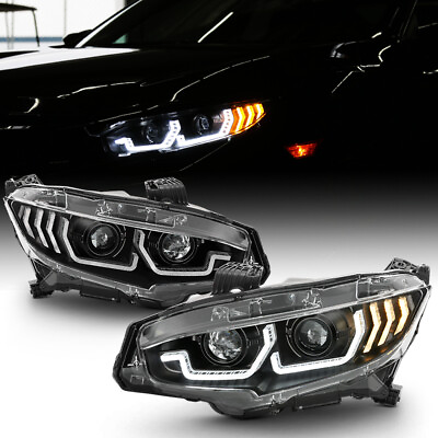 BLACK LED Block Sequential Signal Dual Projector Headlight For 16 21 Honda Civic $325.95