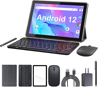 Tablet 10.1 Inch Android 12 OS Tableta 2 in 1 Tablets with Keyboard Mouse Cas #ad $58.78
