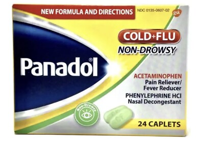 #ad Panadol Cold and Flu Non Drowsy 24 Caplets Acetaminophen ColdFlu $17.99