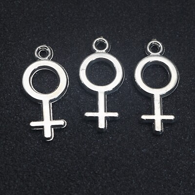 #ad 100 Silver Tone Metallic Acrylic Female Symbols Charm Pendants 25mm $3.59