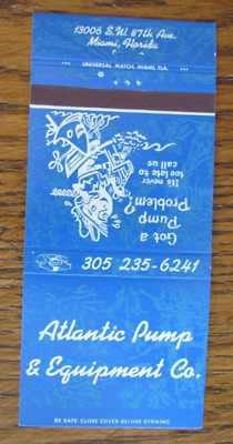 #ad MIAMI FLORIDA MATCHBOOK COVER: ATLANTIC PUMP amp; EQUIPMENT EMPTY MATCHCOVER C $5.98