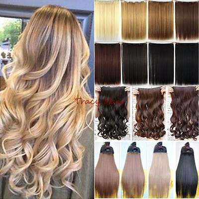 #ad 100% Natural 3 4 Full Head Clip In Hair Extensions Real Curly Straight Ombre H95 $15.17