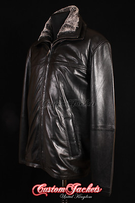 #ad Men#x27;s BRUTE Black Lambskin Dual Fur Collar Layer Real Leather Reefer Jacket Coat GBP 103.78