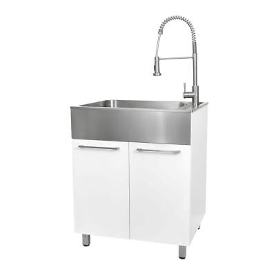 #ad #ad Presenza Utility Sink Stainless Steel Drop In Sink Cabinet w Faucet in White $649.73