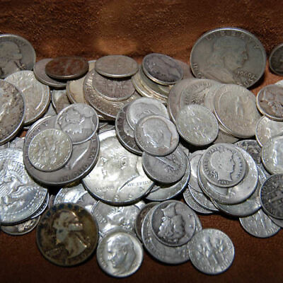 #ad 90% SILVER 1 2 OUNCE USA COINS LOT HALF DOLLARS QUARTERS DIMES OUT OF CIRC MIX $25.69