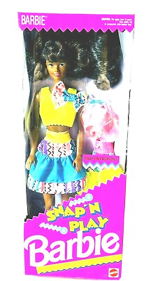 #ad NIB Vintage Mattel Snap N Play Barbie African American Doll 1991 $39.99