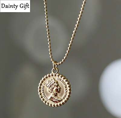 #ad DAINTY Women Girl Titanium Stainless Steel Queen Head Gold Coin Necklace 16 18quot; $14.50