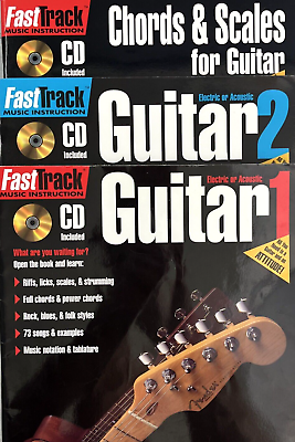 #ad Electric or Acoustic Guitar FastTrack Instruction Series 3 CD amp; Book Bundle $14.95
