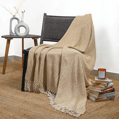 #ad RAJRANG Cotton Throw Blanket Chevron Woven Soft Sofa Lightweight Weave Blanket $5.99