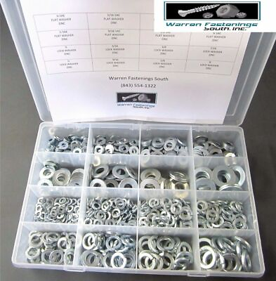 #ad 860 Pieces SAE Flat Washer Flat Washer amp; Lock Washer Assortment Zinc Plated $42.95