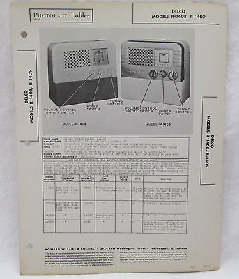 #ad Howard W Sams Photofact Folder Delco Models R 1408 and R 1409 Radio Parts Manual $14.95