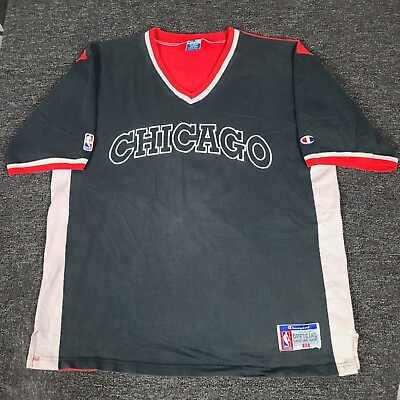 #ad Vtg Chicago Bulls Champion Shooting Shirt Mens XL Black 90s Basketball Warm Up T $35.99