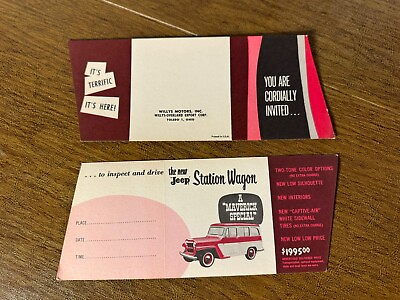 #ad Vintage Jeep Station Wagon Advertising Brochure 3 3 4”x8 1 2” Willy Motors Ohio. $9.95