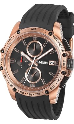 #ad MAGNUM GOLD BROWN STAINLESS STEEL AND SILICONE CHRONOGRAPH WATCH MA33568 $328.00