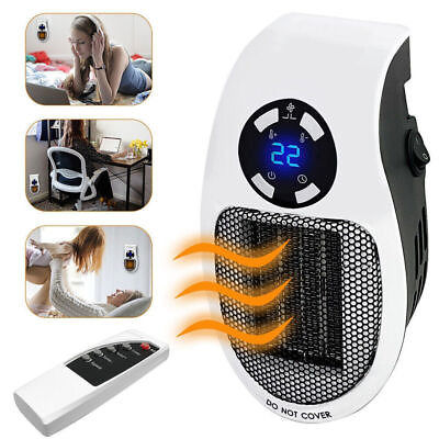 #ad 500W Mini Electric Heater Wall Plug Portable Ceramic Fan Timer Remote Control $16.00