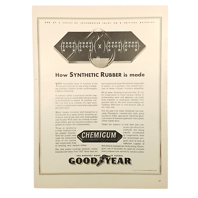 #ad 1942 Good Year Vintage Print Ad How Synthetic Rubber Is Made Chemigum $8.10