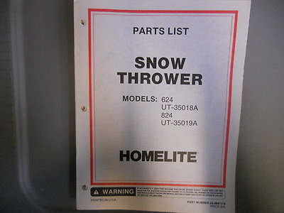 Homelite Parts List Manual Snowthrowers 624 824 Models $19.99