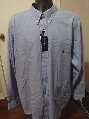 #ad New Men#x27;s Ralph Lauren LS 100% Cotton Stretch Plaid Shirt NWT Blue 2XB $48.99